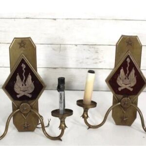 Vintage Brass Wall Sconces with Red Accents